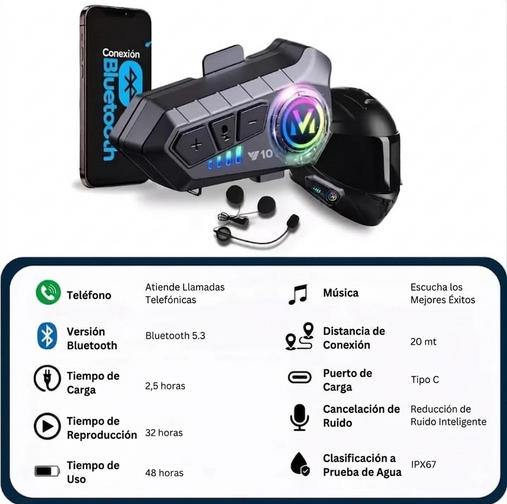 INTERCOMUNICADOR BLUETOOTH PARA CASCO DE MOTO