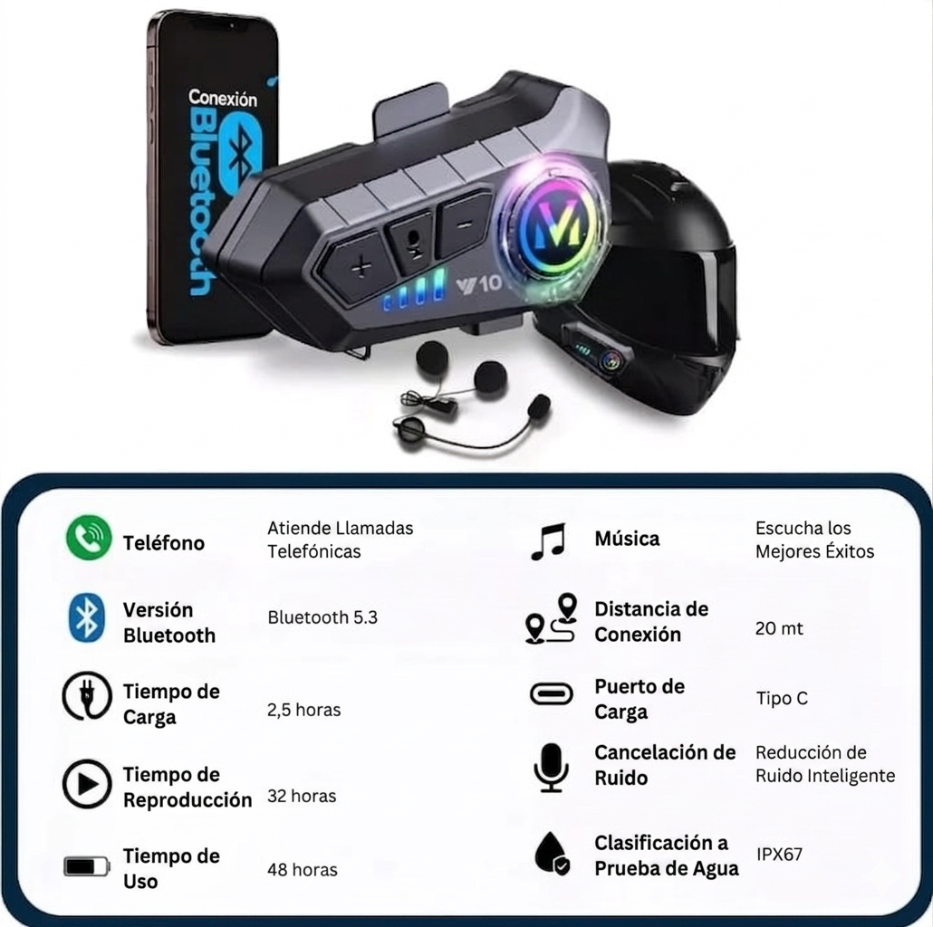 INTERCOMUNICADOR BLUETOOTH PARA CASCO DE MOTO