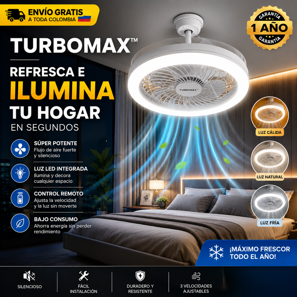 TurboMax™ | Ventilador LED silencioso y súper potente